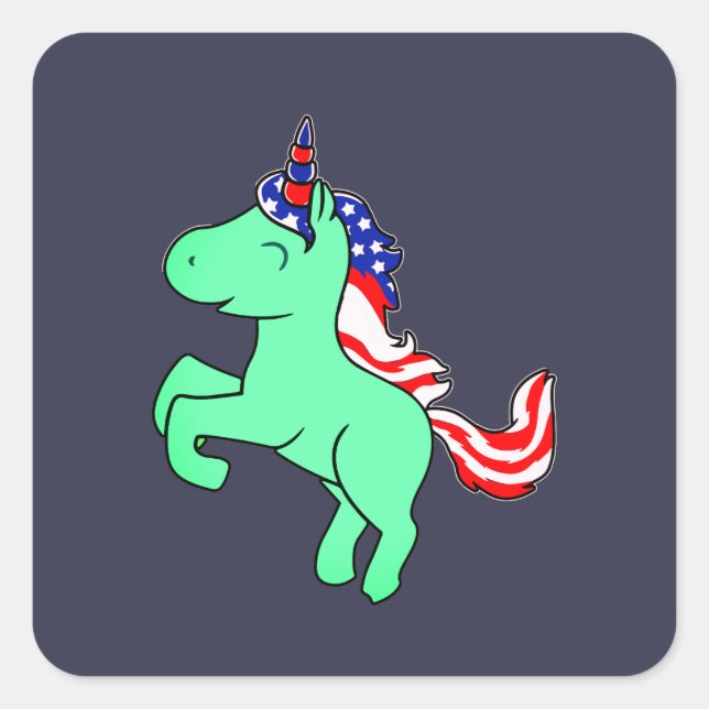 Sticker Carré Drapeau Mane caricature Unicorn Mint Green Patriot (Devant)