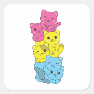 Sticker Carré Drapeau Pansexuel Fierté Lgbtq Cute Cat Squa