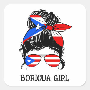 Sticker Carré Drapeau Porto Rico fille mignonne Boricua