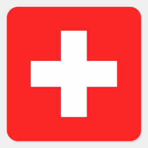 Sticker Carré Drapeau suisse I Love Suisse Rouge et blanc