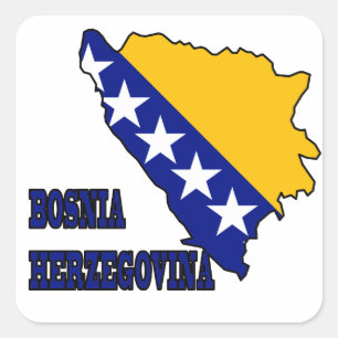 Sticker Carré Drapeau sur la carte de Bosnie-Herzégovine