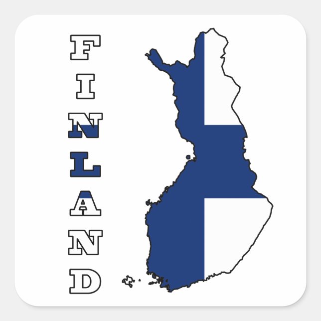 Sticker Carré Drapeau sur la carte de Finlande (Devant)