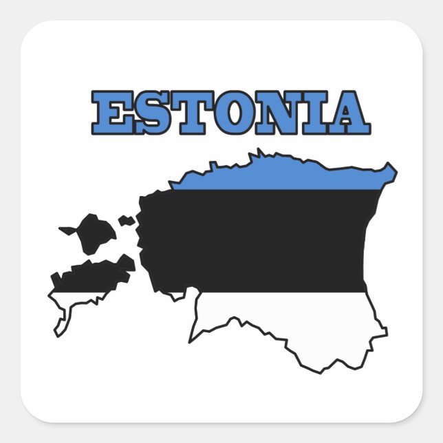 Sticker Carré Drapeau sur la carte d'Estonie (Devant)