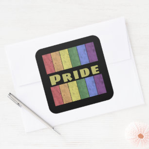 Sticker Carré drapeau vintage LGBT en noir et texte Pride