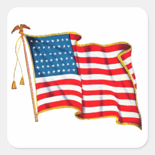 Sticker Carré Drapeau vintage patriotique américain, le 4 juille