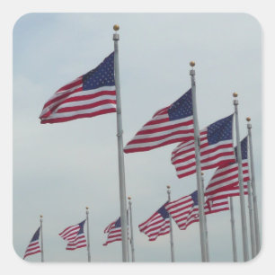 Sticker Carré Drapeaux américains au Monument de Washington
