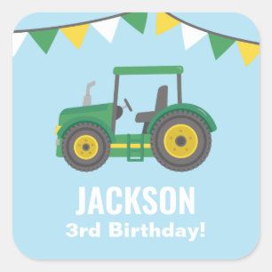 Sticker Carré Drapeaux de fanions de tracteur vert pour l'annive