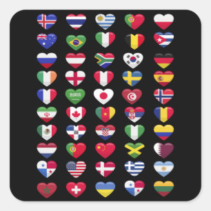 Sticker Carré Drapeaux de la forme cardiaque des pays