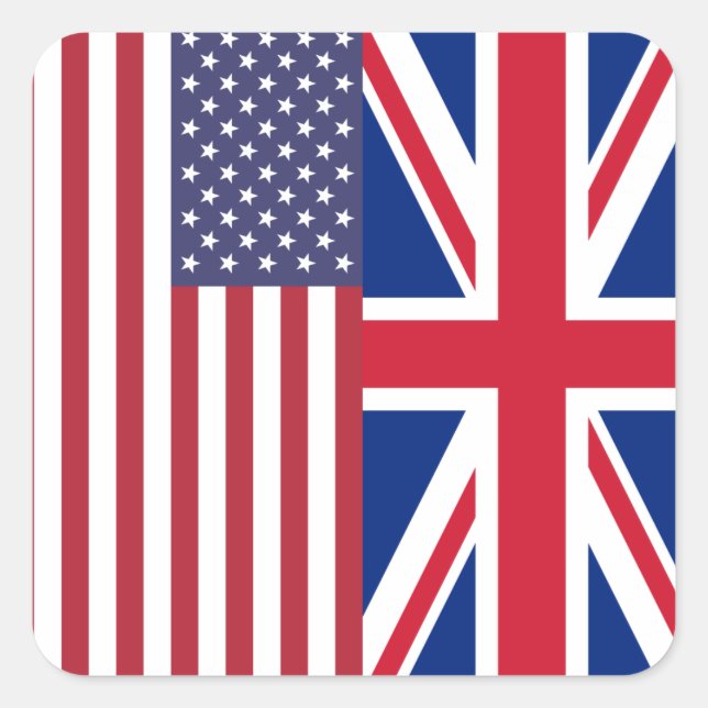 Sticker Carré Drapeaux Union Jack et États-Unis d'Amérique (Devant)
