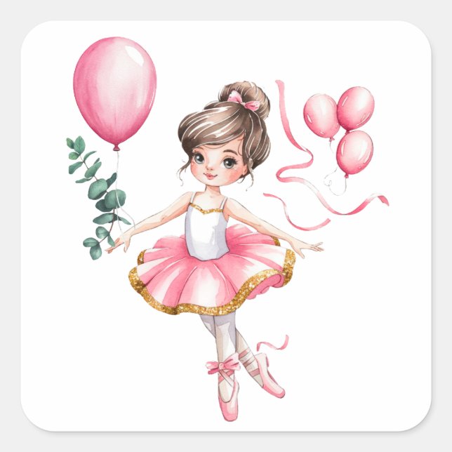 Sticker Carré Dreamy Ballerina en vol fête d'anniversaire (Devant)