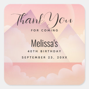 Sticker Carré Dreamy Pastel Mountain Paysage d'anniversaire Merc