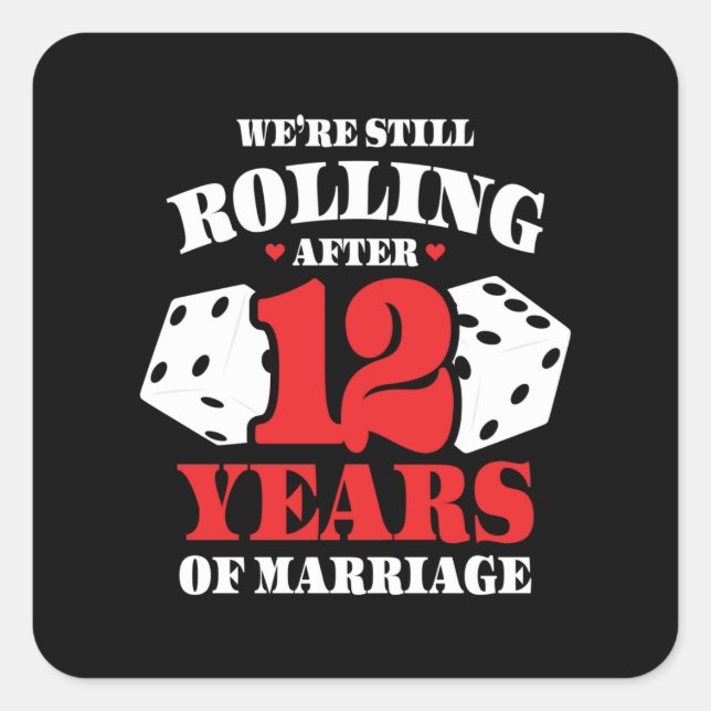 Sticker Carré Drôle 12e Anniversaire de Mariage Couple Marié dep (Devant)