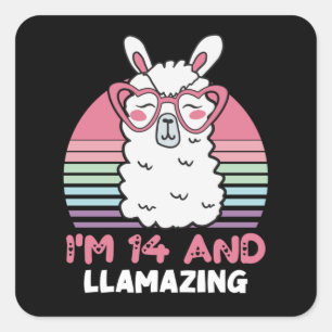 Sticker Carré Drôle adorable Llama 14e cadeau d'anniversaire pou