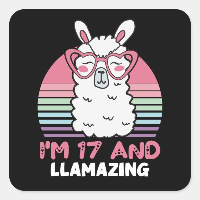 Sticker Carré Drôle Adorable Llama 17e Anniversaire Cadeau Pour  (Devant)