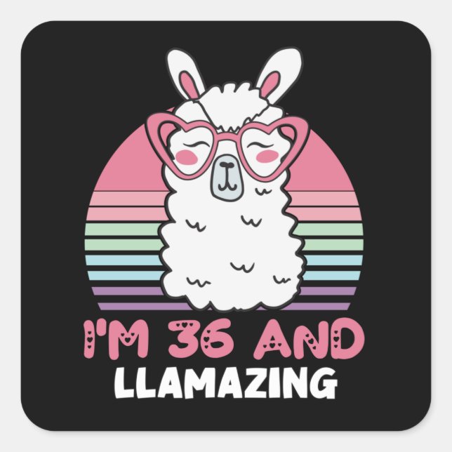 Sticker Carré Drôle adorable Llama 36e cadeau d'anniversaire pou (Devant)