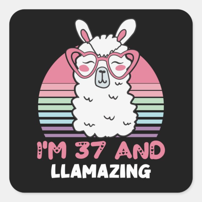 Sticker Carré Drôle Adorable Llama 37e Anniversaire Cadeau Pour  (Devant)