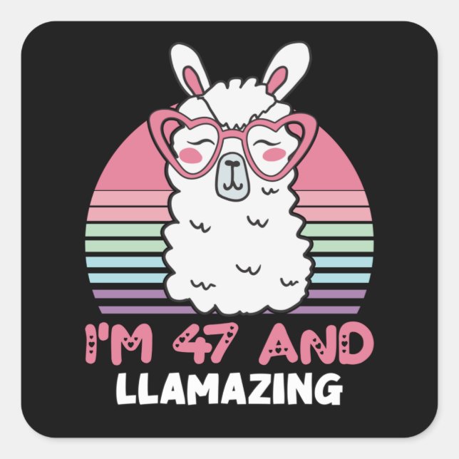 Sticker Carré Drôle Adorable Llama 47e Anniversaire Cadeau Pour  (Devant)