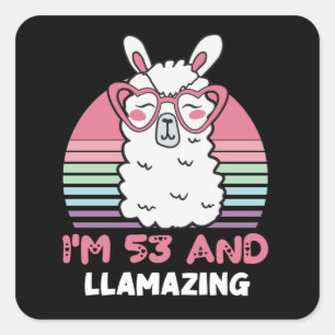 Sticker Carré Drôle Adorable Llama 53e Cadeau Anniversaire Pour 