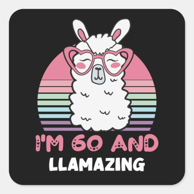 Sticker Carré Drôle Adorable Llama 60e Anniversaire Don Pour Fem (Devant)