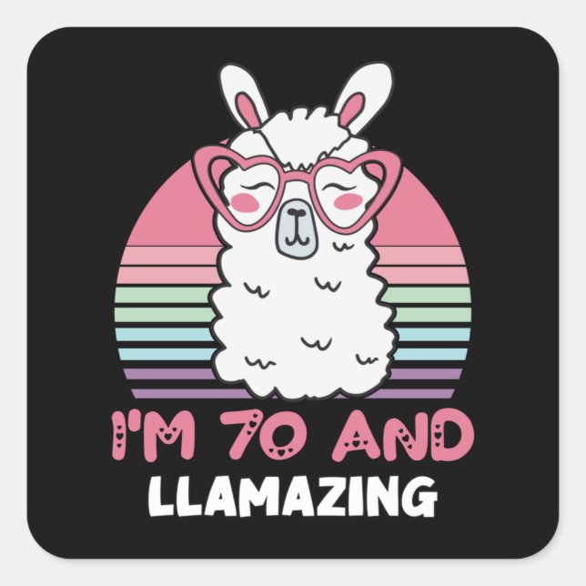 Sticker Carré Drôle Adorable Llama 70e Anniversaire Don Pour Fem (Devant)