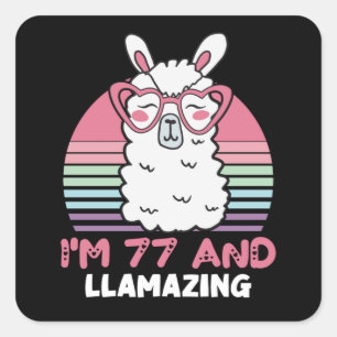 Sticker Carré Drôle Adorable Llama 77e Anniversaire Cadeau Pour
