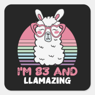 Sticker Carré Drôle adorable Llama 83e cadeau d'anniversaire pou