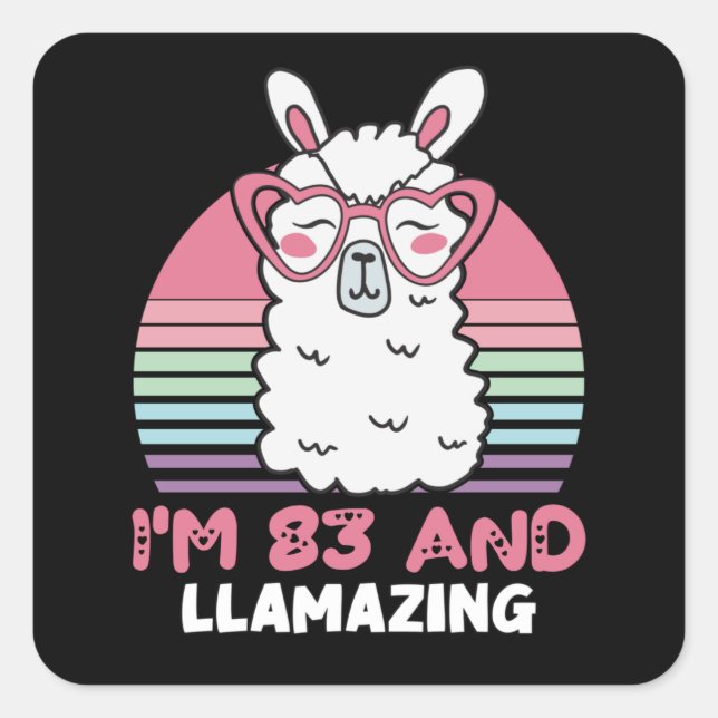 Sticker Carré Drôle adorable Llama 83e cadeau d'anniversaire pou (Devant)
