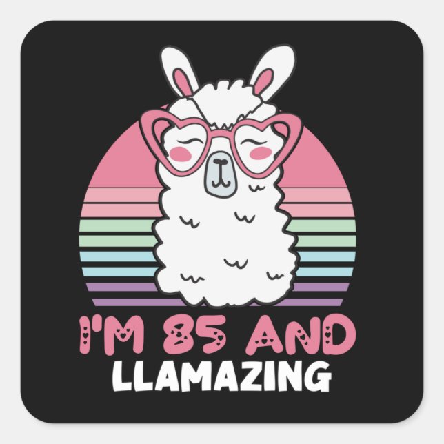 Sticker Carré Drôle Adorable Llama 85e Anniversaire Don Pour Fem (Devant)