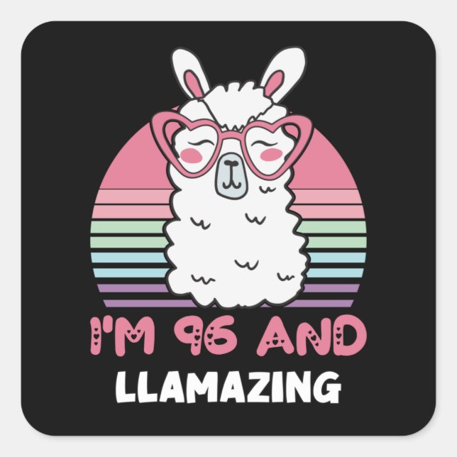 Sticker Carré Drôle Adorable Llama 96e cadeau d'anniversaire pou (Devant)