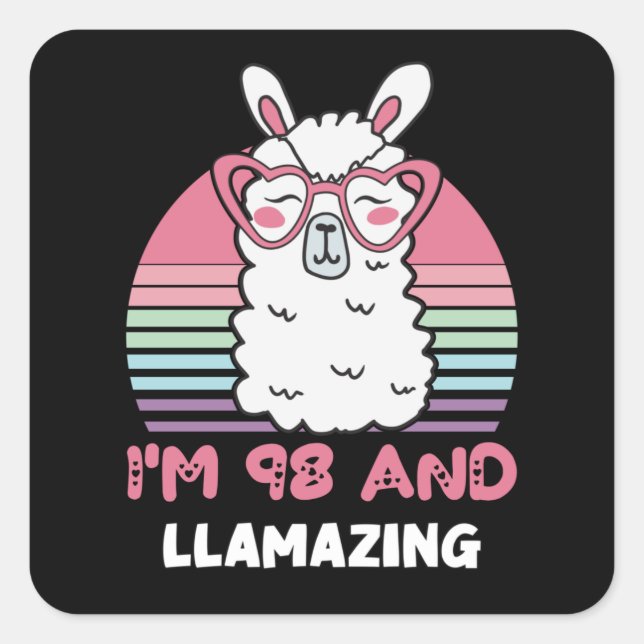 Sticker Carré Drôle Adorable Llama 98e Anniversaire Cadeau Pour  (Devant)