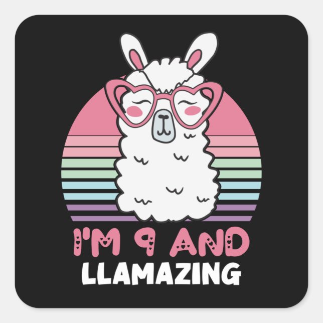 Sticker Carré Drôle adorable Llama 9e cadeau d'anniversaire pour (Devant)