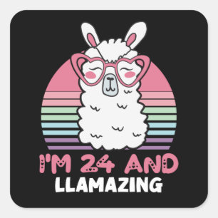 Sticker Carré Drôle Adorable Llama Cadeau 24e Anniversaire Pour