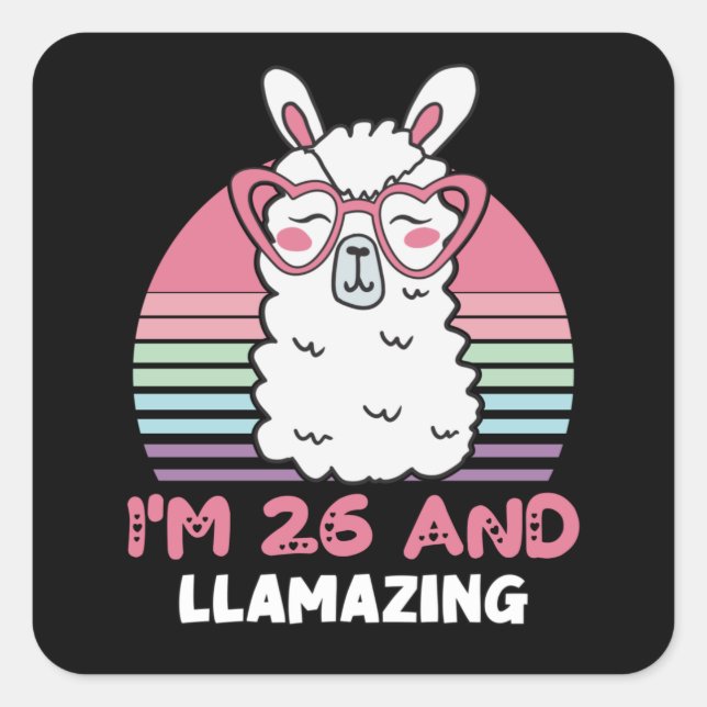 Sticker Carré Drôle Adorable Llama Cadeau 26e Anniversaire Pour  (Devant)