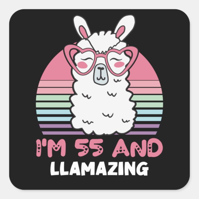 Sticker Carré Drôle Adorable Llama Cadeau 55e Anniversaire Pour  (Devant)