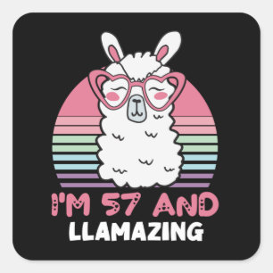 Sticker Carré Drôle Adorable Llama Cadeau 57e Anniversaire Pour 