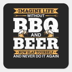 Sticker Carré Drôle Barbecue Viande Fumer Hommes barbecue Grilla