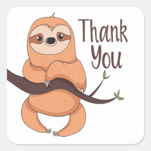 Sticker Carré Drôle caricature sur Brown Cute Sloth Merci Carré 