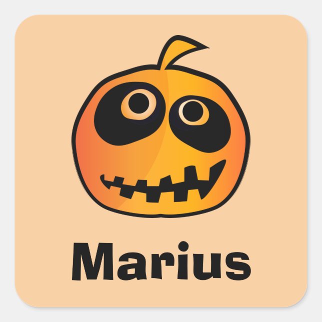 Sticker Carré Drôle Carved Orange Halloween Citrouille Nom du vi (Devant)