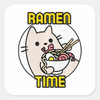 Sticker Carré Drôle Chat Manger Ramen Amoureux des chats Proprié