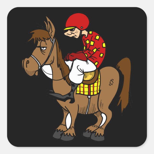 Sticker Carré Drôle cheval de course dessin animé (Devant)