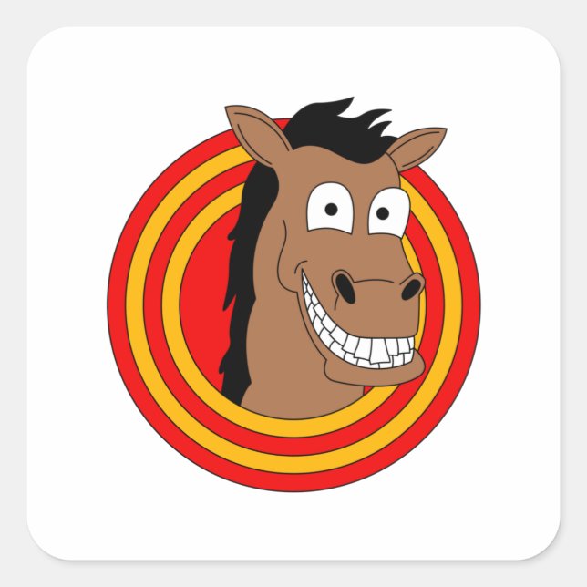 Sticker Carré Drôle cheval de dessin animé (Devant)