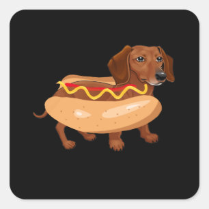 Sticker Carré Drôle Chien Dachshund Hot Chien Restauration rapid