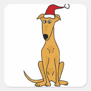 Sticker Carré Drôle Chien Greyhound à Santa Hat Art de Noël