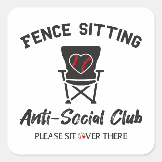 Sticker Carré Drôle clôture assis Anti Social Club Baseball Soft (Devant)
