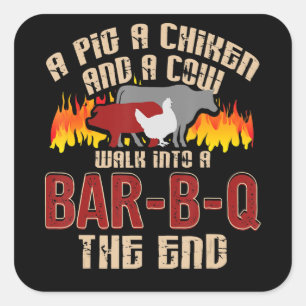 Sticker Carré Drôle Cochon Poulet Barre de Vache B Q Barbecue Ch