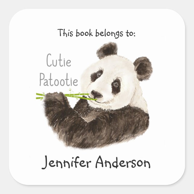 Sticker Carré Drôle Cutie Patootie Panda Bear Plaque (Devant)