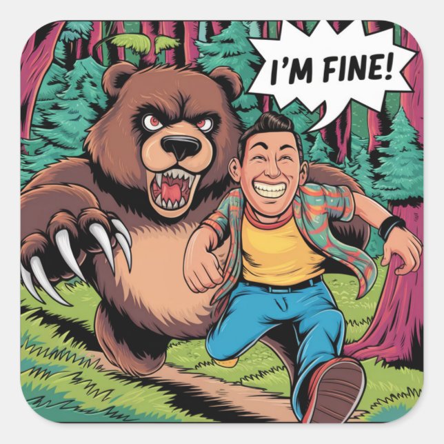 Sticker Carré Drôle dessin animé "Je vais bien" (Devant)