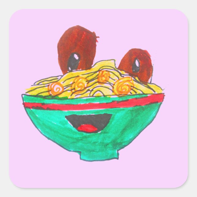 Sticker Carré Drôle dessin animé spaghetti boules de viande art (Devant)