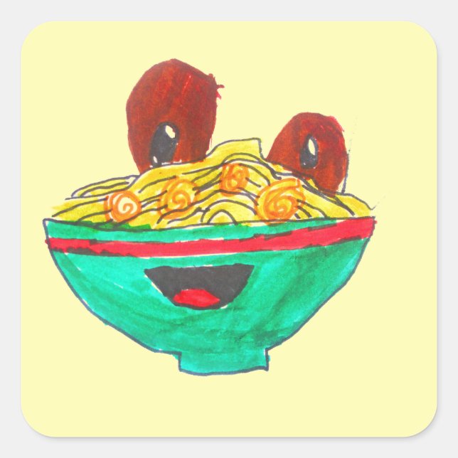 Sticker Carré Drôle dessin animé spaghetti boules de viande art (Devant)