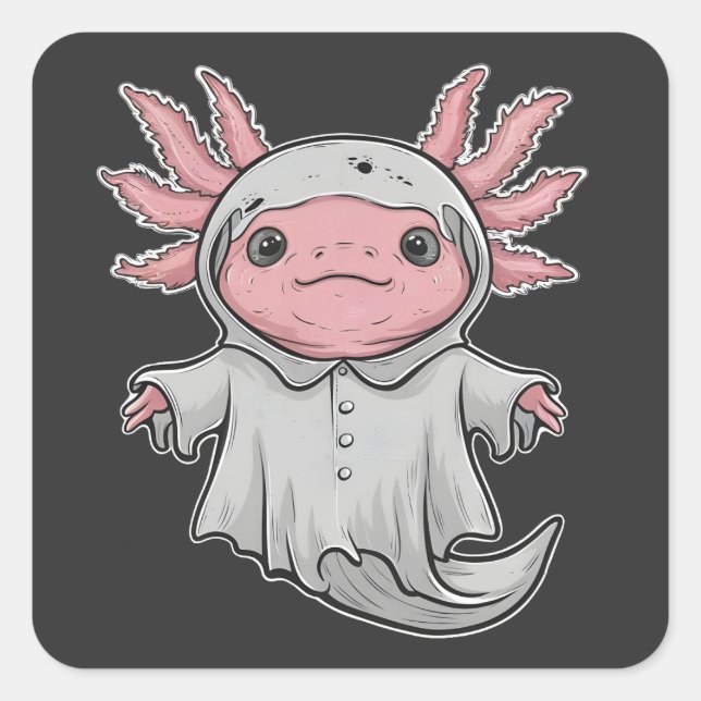Sticker Carré Drôle Éffrayant Axoltol Amphibien Halloween fantôm (Devant)